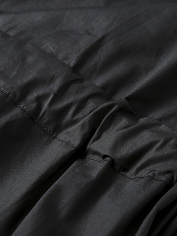 Momentlover Tied Waist Printed Drawstring Contrast Color Short Sleeves Loose Lapel Shirt Dress Midi Dresses