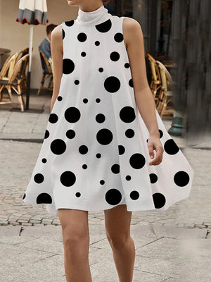 Momentlover Sleeveless A-Line Polka Dot High-Neck Mini Dresses