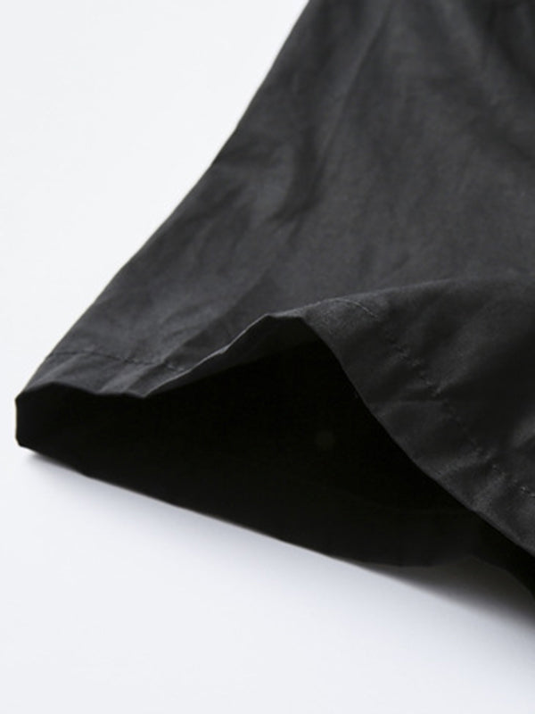 Momentlover Tied Waist Printed Drawstring Contrast Color Short Sleeves Loose Lapel Shirt Dress Midi Dresses