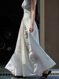 Momentlover Split-Joint Solid Color Pleated Sleeveless Loose Round-Neck Maxi Dresses