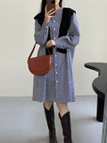 Momentlover Striped Raglan Sleeve Loose Round-Neck Shirt Dress Midi Dresses
