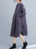 Momentlover Vintage Plaid Irregularity Shirt Dresses