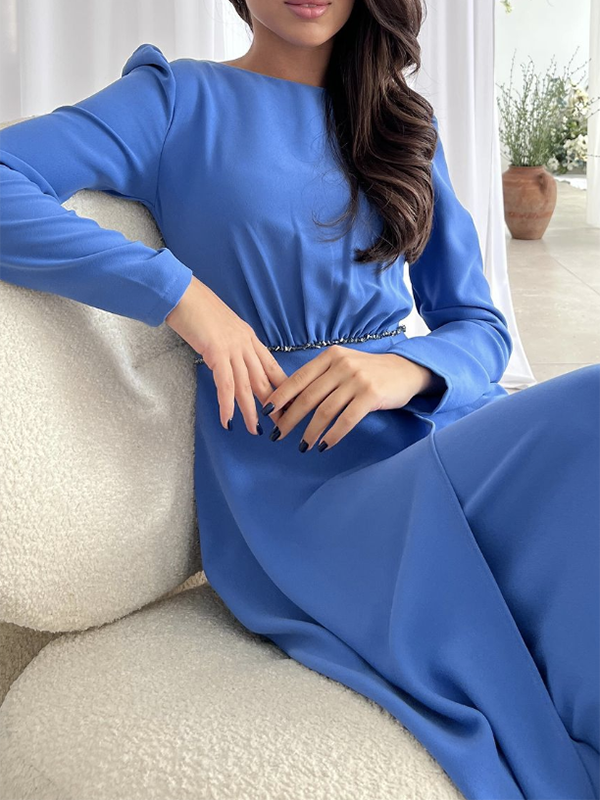 Momentlover Solid Color High-Waisted Tied Waist A-Line Bodycon Maxi Dresses