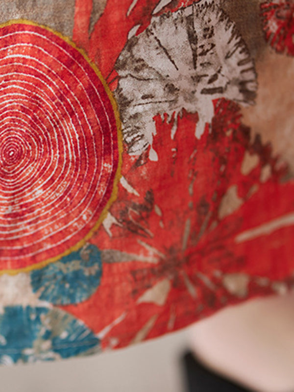 Momentlover Printed Short Sleeves Loose V-Neck Maxi Dresses