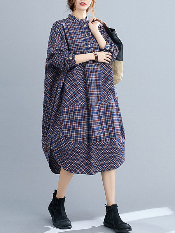 Momentlover Vintage Plaid Irregularity Shirt Dresses
