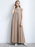 Momentlover Simple Loose Sleeveless Solid Color Round-Neck Maxi Dresses