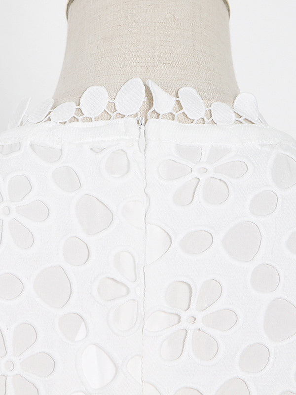 Momentlover Solid Color Hollow Half Sleeves Deep V-Neck Maxi Dresses