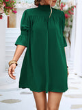 Momentlover Solid Color Falbala Loose Half Sleeves Stand Collar Mini Dresses