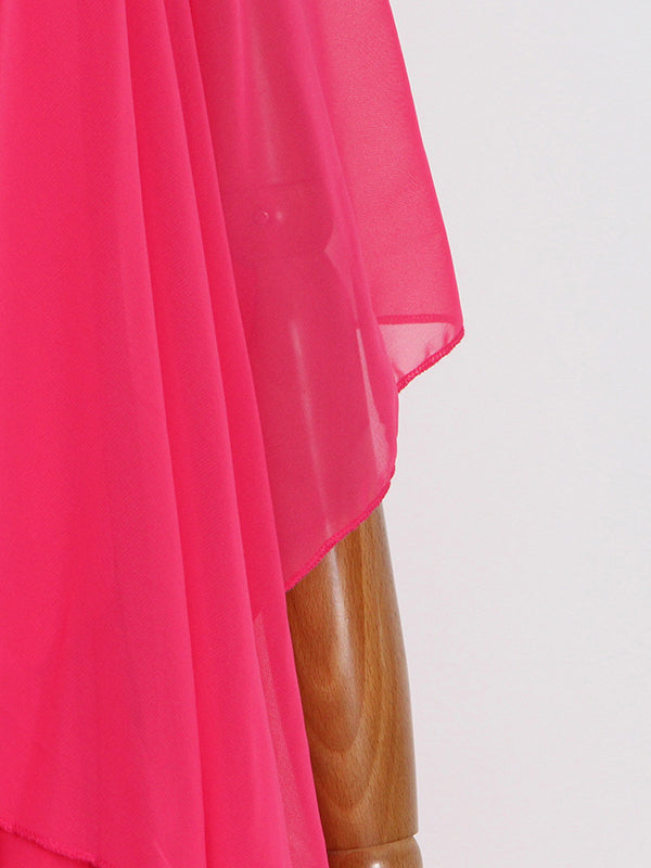 Momentlover Tiered Solid Color Raglan Sleeve Loose Stand Collar Maxi Dresses