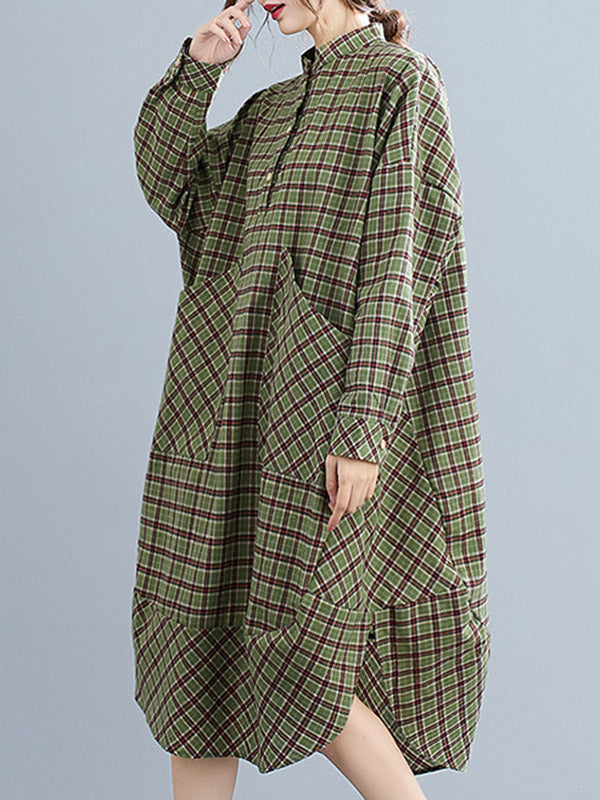 Momentlover Vintage Plaid Irregularity Shirt Dresses