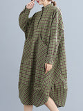Momentlover Vintage Plaid Irregularity Shirt Dresses