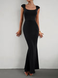 Momentlover Solid Color Sleeveless Skinny Square-Neck Maxi Dresses