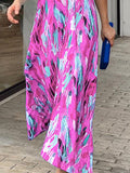 Momentlover Printed Multi-Colored Short Sleeves Loose V-neck Maxi Dresses
