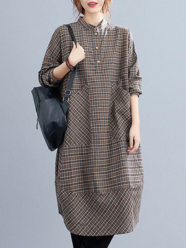 Momentlover Vintage Plaid Irregularity Shirt Dresses