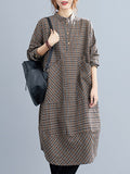 Momentlover Vintage Plaid Irregularity Shirt Dresses