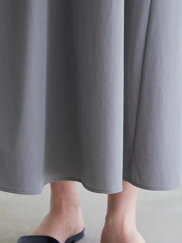 Momentlover Solid Color Sleeveless Loose Round-Neck Midi Dresses