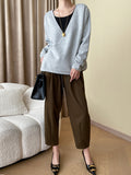 Momentlover Buttoned Asymmetric Loose Long Sleeves V-neck Sweater Tops