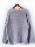 Momentlover Notched Dropped Shoulder Long Sleeve Sweater
