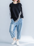 Momentlover Striped Loose Long Sleeves Round-neck Hoodies&Sweatshirt