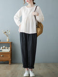 Momentlover Casual Loose Long Sleeves Solid Color Round-Neck T-Shirts Tops