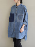 Momentlover Split-Joint Pockets Buttoned Asymmetric Loose Long Sleeves Lapel Blouses&Shirts Tops