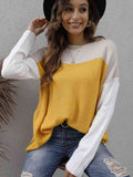 Momentlover Color Block Round Neck Dropped Shoulder Sweater