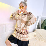 Momentlover Geometric Round Neck Dropped Shoulder Sweater