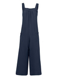 Momentlover Casual Loose Sleeveless Solid Color Square-Neck Overalls