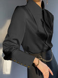 Momentlover Long Sleeves Loose Buttoned Lapel Blouses&Shirts Tops