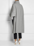 Momentlover Batwing Sleeves High-Low Split-Joint High-Neck Cape Woolen Coat
