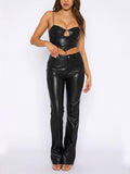 Momentlover Zipper Solid Color Buttoned High Waisted Trousers Pants
