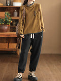 Momentlover Pockets Contrast Color Loose Long Sleeves High Neck T-Shirts Tops