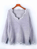 Momentlover Notched Dropped Shoulder Long Sleeve Sweater