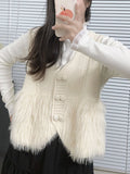 Momentlover Split-Joint Solid Color Buttoned Sleeveless Loose V-Neck Vest Outerwear