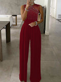 Momentlover Rhinestone Hollow Wide Leg Sleeveless Jumpsuits