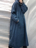 Momentlover Vintage Loose Denim Drawstring Hooded Midi Dress