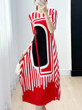 Momentlover Printed Pleated Short Sleeves Plus Size V-neck Midi Dresses