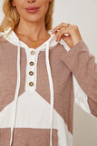 Momentlover Color Block Drawstring Half Button Hoodie