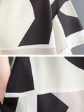Momentlover Printed Color-Block Short Sleeves Oversize Lapel Shirt Dress Midi Dresses