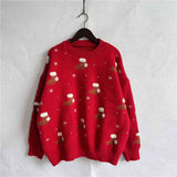 Momentlover Printed Round Neck Drop Shoulder Sweater