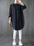 Momentlover Striped Buttoned Loose Long Sleeves Blouses&Shirts Tops