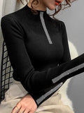 Momentlover Long Sleeves Skinny Rhine Stones High Neck Pullovers Sweater Sweater Tops