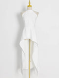 Momentlover Original Sleeveless Irregularity Solid Color High-Neck T-Shirt Top&Pleated Skirt Bottom Two Pieces Set