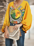 Momentlover Long Sleeves Loose Elasticity Figure V-neck T-Shirts Tops