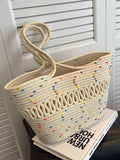 Momentlover Polka-Dot Hollow Contrast Color Handbags