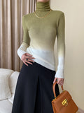 Momentlover Gradient Skinny Long Sleeves High-Neck Sweater Tops Pullovers