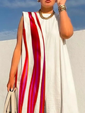 Momentlover Sleeveless Wide Leg Contrast Color Printed Striped Jumpsuits