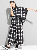 Momentlover Urban White Black Polk-Dot Printed Wide Leg Pants