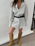 Momentlover Striped Buttoned Loose Long Sleeves Lapel Shirt Dress Mini Dresses