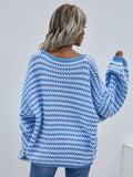 Momentlover Striped Drop Shoulder V-Neck Pullover Sweater